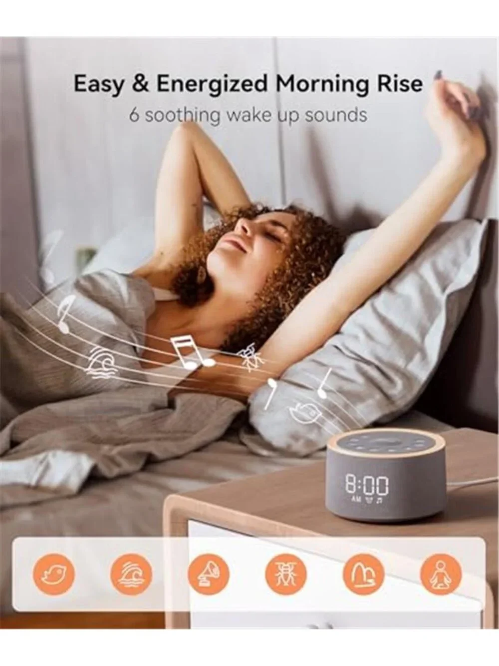 White Noise Sound Machine Alarm Clock Night Light Baby Sleep 29 Sounds Grey